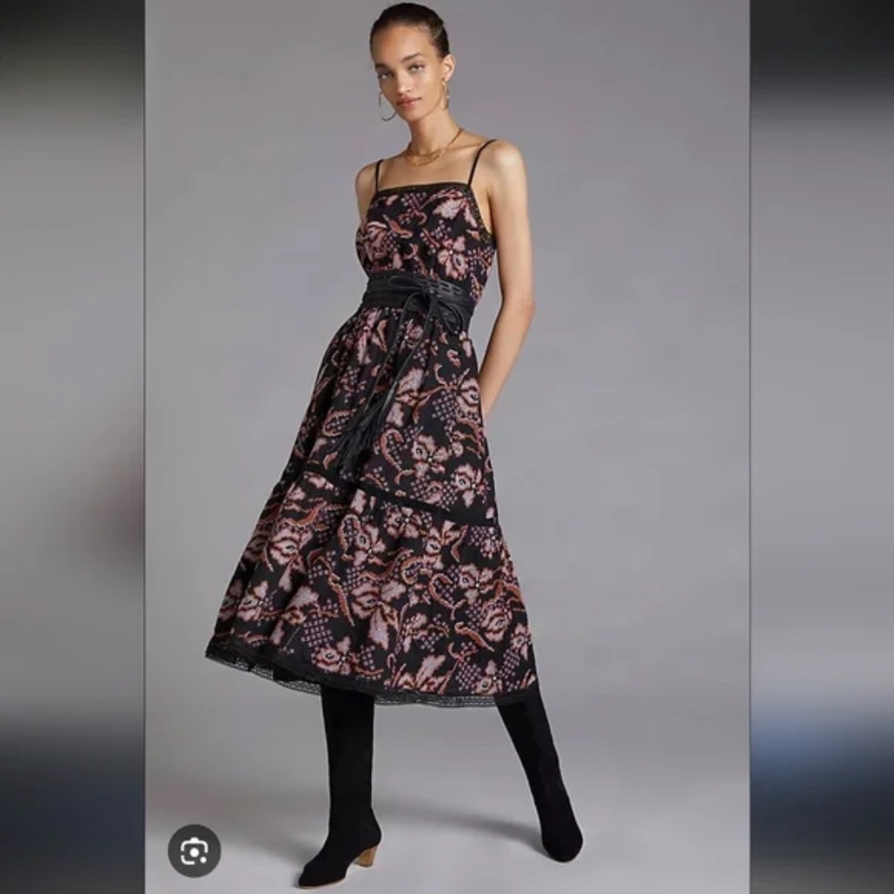 Anthropologie Embroidered Tiered Midi Dress